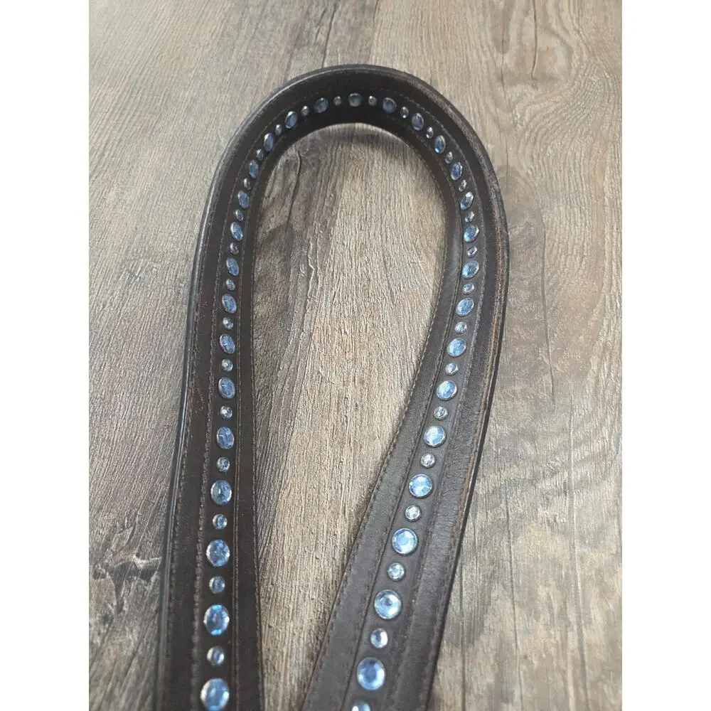 ARIAT Women's Blue Rhinestone Bling Western Dark Brown Leather Belt 33-37